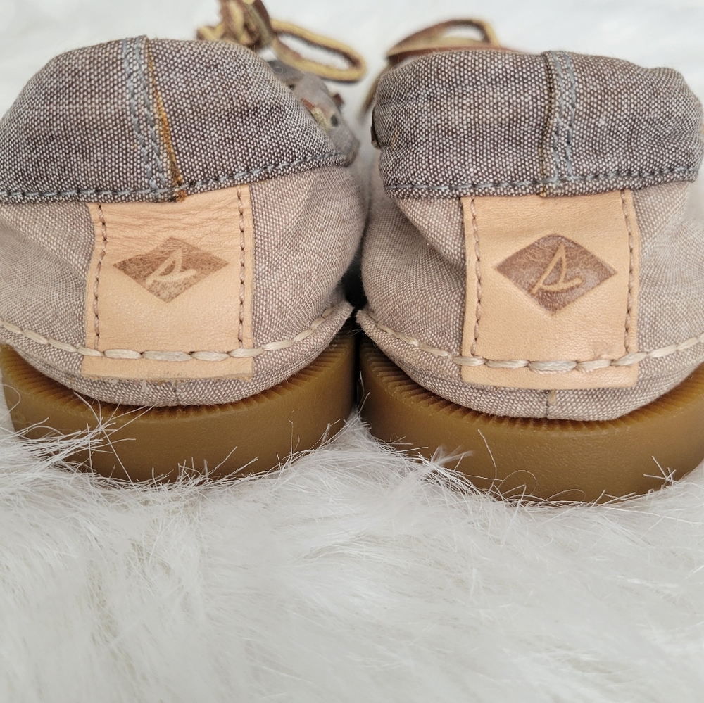 Sperry Top-Sider Boat Shoes Linen & Leather 9 EUC Beige & Blue - Picture 8 of 14